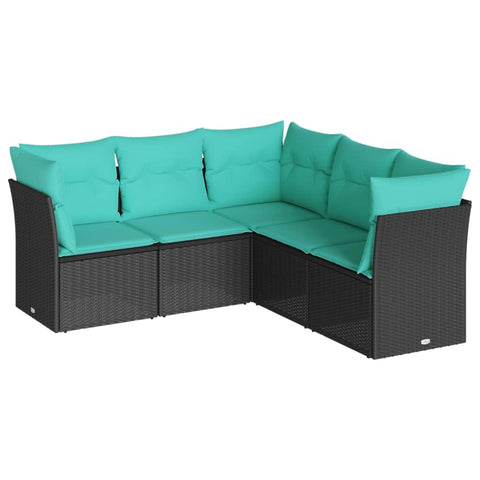 vidaXL Garden Sofa Set Black PE Rattan 5 Piece Modular Garden Sofa Set