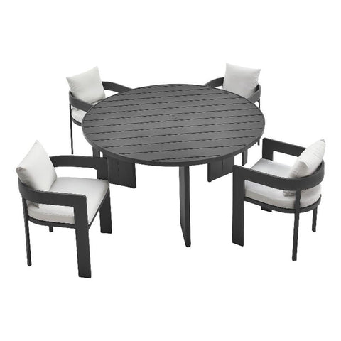 Modway Tahoe Outdoor Patio Powder-Coated Aluminum 5-Piece Dining Set in Gray White - Round Patio Furniture Set for 4 - Outside Table with Umbrella Hole and Cushioned Chairs - Modern Patio Set