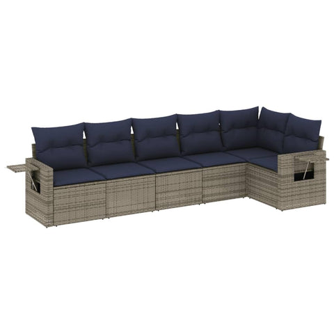 vidaXL 6 Piece Garden Sofa Set with Cushions Grey Poly Rattan