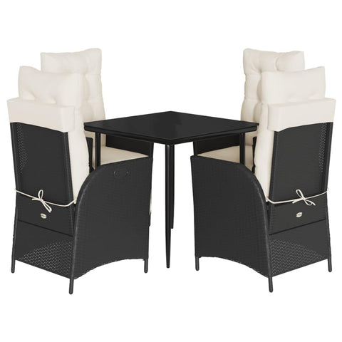 vidaXL 3 Piece Patio Dining Set - Black Poly Rattan with Cushions - Adjustable Reclining Chairs and Glass Table - Garden/Backyard/Patio Furniture