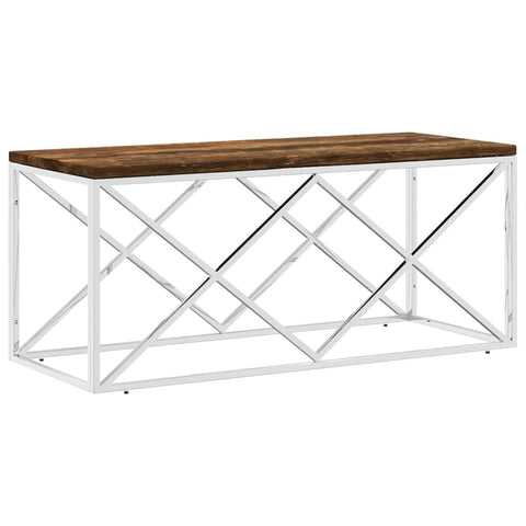 vidaXL Coffee Table - Stainless Steel with Reclaimed Wood Top, 43.3"x17.7" Modern Accent Side Table for Living Room, Lounge