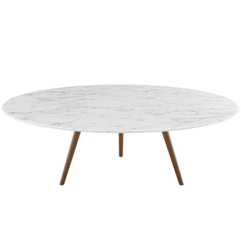 Lippa 47 Round Artificial Marble Coffee Table with Tripod Base - Walnut White