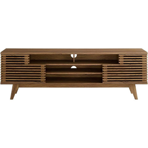 Oakestry 71 Inch Mid-Century Modern TV Stand Walnut Wood Media Console Low Profile Entertainment Center with Storage for Home and Office Vintage Style Adjustable Shelves Walnut