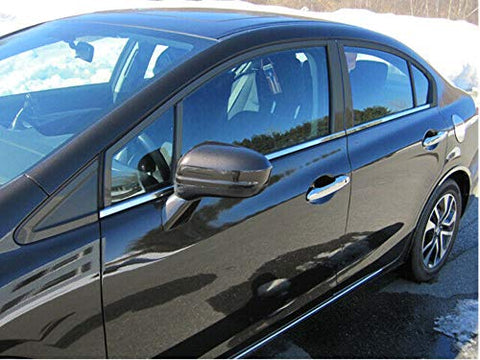 QAA is Compatible with 2012-2015 Honda Civic 4 Piece Stainless Window Sill Trim Set WS12214