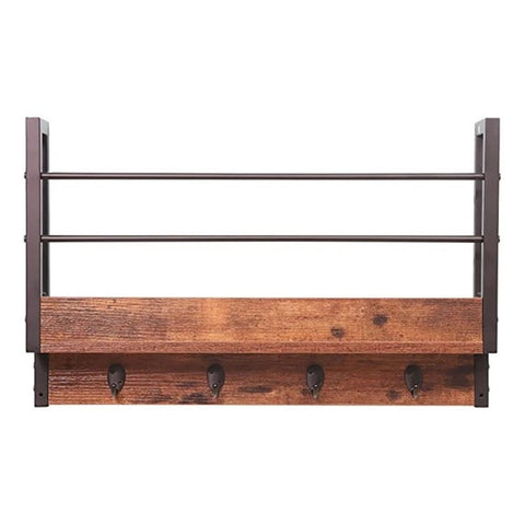JJS Floating Book Shelf Coat Rack, Wall Mounted Storage Shelves with Coat Hooks Key Holder for Entryway Hallway Bathroom Living Room Bedroom, Rustic Brown, Set of 3