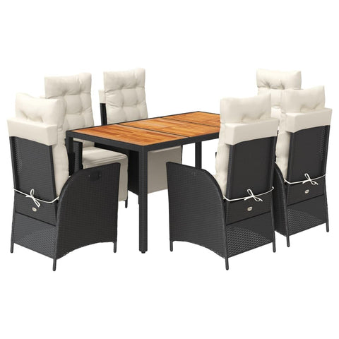 vidaXL Patio Dining Set with Cushions 7 Piece, Garden Dining Furniture, Dining Table and Chair for Outdoor Backyard, Black Poly Rattan