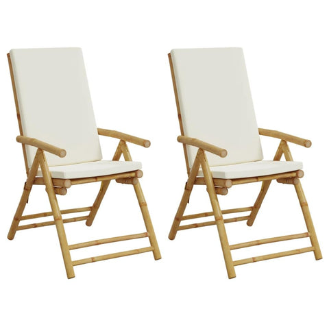 vidaXL Bamboo Folding Bistro Chairs with Cream White Cushions - Indoor Outdoor Patio Garden Dining Set of 2, Comfortable Seating 29.9" L x 22" W x 43.3" H