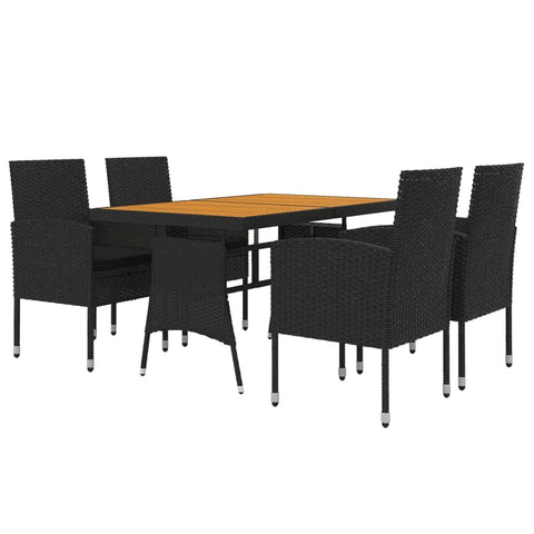 vidaXL Patio Dining Set 5 Piece, Outdoor Dining Set for 4, Table and Chair for Garden Backyard, Dining Chair, Farmhouse Style, Poly Rattan Black