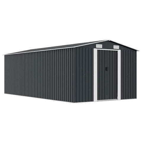'vidaXL Metal Garden Shed in Anthracite - Spacious Steel Construction with Front and Back Vents, Double Sliding Doors for Easy Access - 101.2"x192.5"x71.3"
