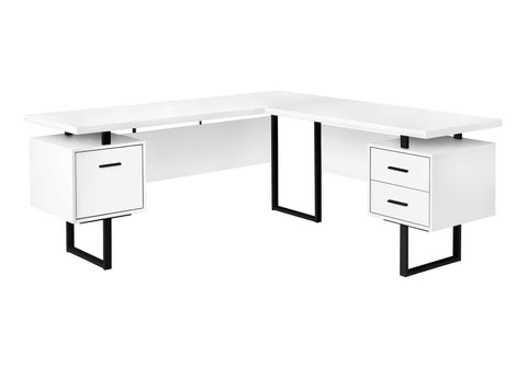 Monarch Specialties I 7616 Computer Desk, Home Office, Corner, Left, Right Set-up, Storage Drawers, 70" L, L Shape, Work, Laptop, Metal, Laminate, White, Black