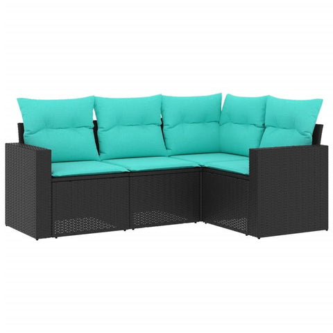 vidaXL - Patio Sofa Set with Cushions - 4 Piece Outdoor Black Poly Rattan - Modular Garden Furniture for Patio, Deck, Terrace