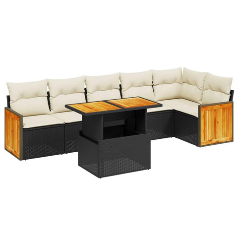 vidaXL Patio Sofa Set with Cushions 7 Piece, Outdoor Conversation Set, Sectional Sofa for Balcony Garden, Modern Style, Black Poly Rattan