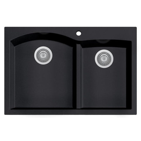 Alfi Brand AB3320DI-BLA Black 33" Double Bowl Drop in Granite Composite Kitchen Sink