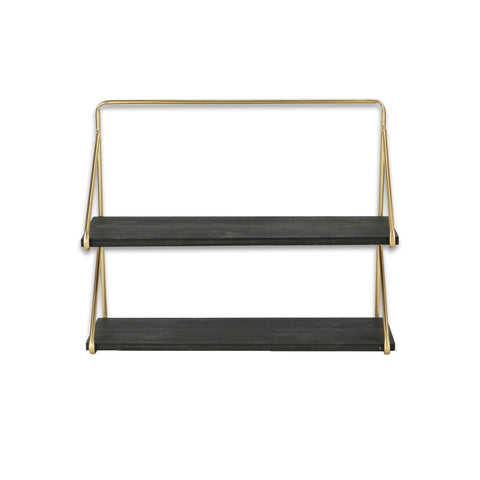 Cheungs 4808 2-Tier Brown Wood Wall Shelf with Gold Frame