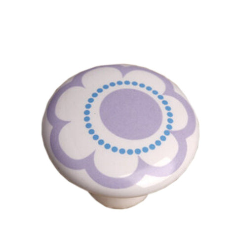 Set of 3 [Purple Flower]Ceramic Kids/Adult Drawer/Cabinet Handles/Pulls(1.5 * 1'')