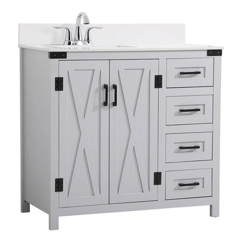 Elegant Decor Grant 36" MDF Wood & Stone Bathroom Vanity with Backsplash in Gray