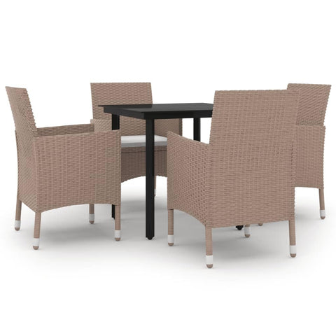 vidaXL 5-Piece Patio Dining Set with Cushions | Sturdy PE Rattan | Weather-Resistant | Glass Top Table & Padded Chairs| Beige, Black & Cream White