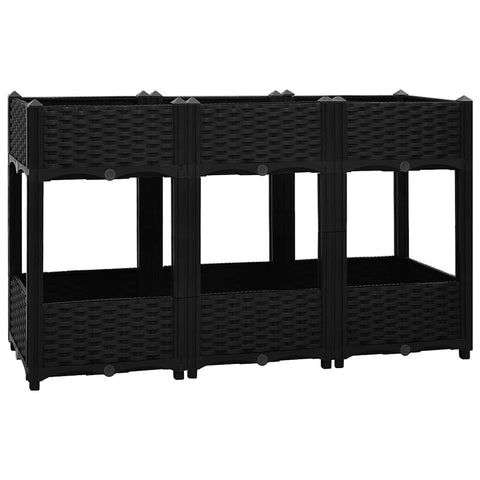vidaXL Raised Garden Bed - Polypropylene Black Outdoor Planter for Flowers, Herbs, or Vegetables - 2 Shelf Design