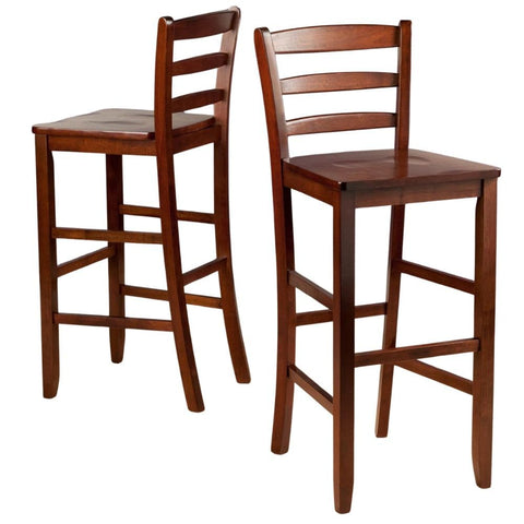 Oakestry Benjamin Ladder Back Stools Set of 2 Ladder Back Stools Comfortable Seating Sturdy Wood Construction with Rich Walnut Finish Ideal for Kitchen Islands Dining Counters or Home Bars