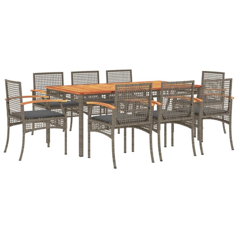 vidaXL Patio Dining Set with Cushions 9 Piece, Outdoor Dining Table and Chair, Patio Furniture for Garden Backyard, Modern Style, Gray Poly Rattan