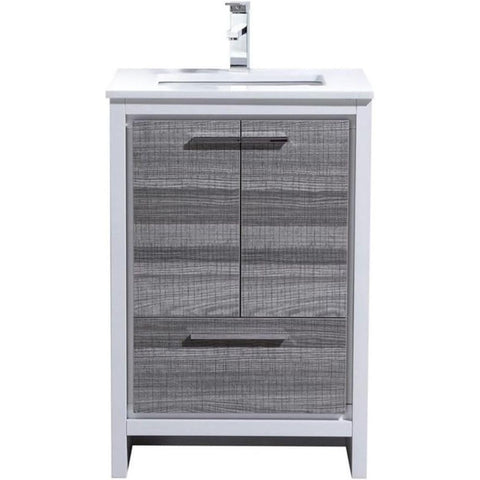 Oakestry Dolce 24-Inch Ash Gray Modern Bathroom Vanity with White Quartz Countertop Undermount Ceramic Sink Soft Close Drawer Compact Freestanding Vanity for Small Spaces