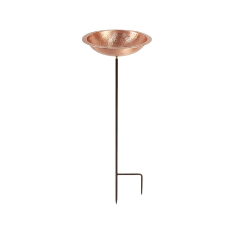Oakestry Hammered Solid Staked Birdbath Satin Copper Finish Outdoor Garden Wildlife Water Feature Yard Lawn Landscape Accent