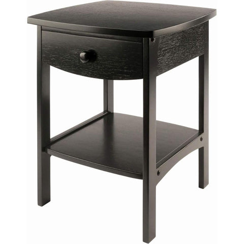 Oakestry Claire Accent Table 18 Inch Black Compact Wooden Side Table Bedroom Living Room Nightstand Stylish Small End Table with Drawer Shelf for Home Decor Elegant Space Saving Furniture