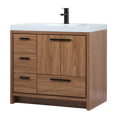 Elegant Decor Wyatt 36" Aluminum MDF Single Bathroom Vanity in Walnut Brown