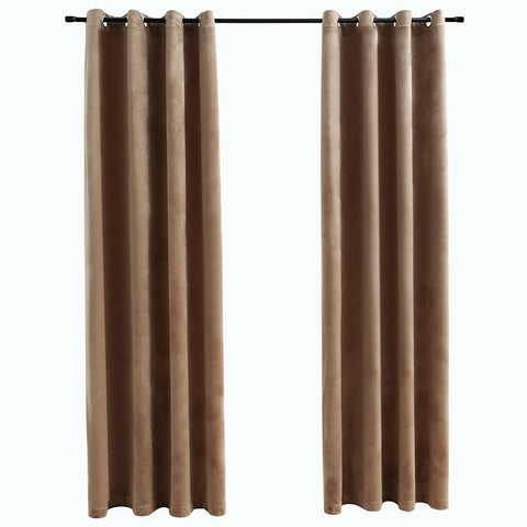 vidaXL Blackout Curtains 2 Pcs - Beige Velvet Window Blinds with Rings - 54" x 63" - 85% Light Blocking, Machine Washable Drapes for Bedroom, Living Room, Office