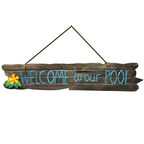 RAM Outdoor Decor Hand-Painted Acacia Wood Welcome to Our Pool Wall Art Sign
