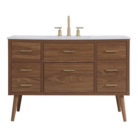 Elegant Decor Boise 48" Engineered Stone Steel Bathroom Vanity in Walnut Brown