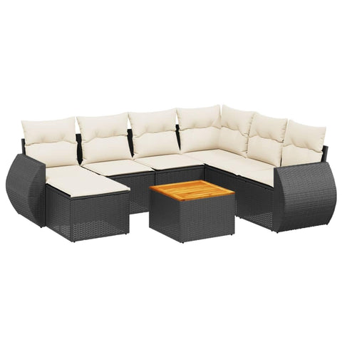 vidaXL Patio Sofa Set with Cushions 8 Piece, Outdoor Conversation Set with Storage, Patio Furniture Set, Modern Style, Black Poly Rattan