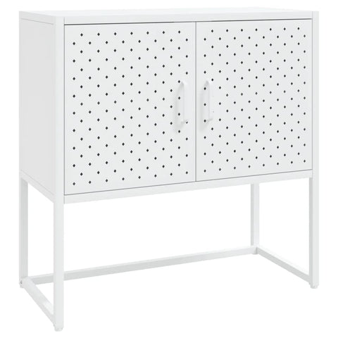 vidaXL Two-Door Steel Sideboard, Adjustable Height with Levelers, High Load Capacity, White - Ideal for Fruit Baskets, Photo Frames, Potted Plants