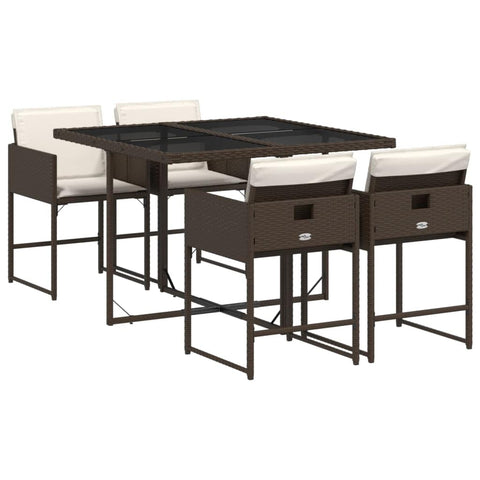 vidaXL 5 Piece Patio Dining Set - PE Rattan, Cushions, Tempered Glass Tabletop - Outdoor/Garden Furniture