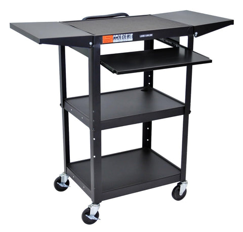 LUXOR UCMT1KBDL Adjustable-Height Steel Utility Cart, Pullout Keyboard Tray, Drop Leaf, Black