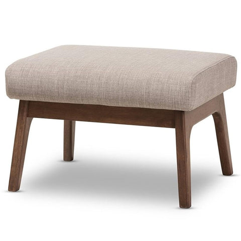 Baxton Studio Bianca Mid-Century Wood Ottoman/Mid-Century/Fabric Polyester 100%"/Rubber Wood/Light Grey/Walnut Brown