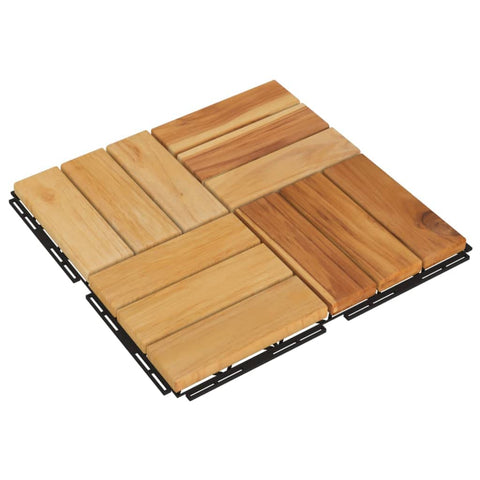 vidaXL Decking Tiles 10 pcs Brown– 11.8"x11.8" Solid Teak Wood with Oil Finish - Interlocking & Low-Maintenance Outdoor Decking Tiles Perfect for Gardens, Terraces & Balconies