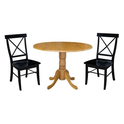 IC INTERNATIONAL CONCEPTS 42 in Dual Drop Leaf Dining Table with 2 Dining Chairs - 3 Piece Dining Set
