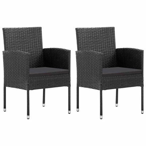 vidaXL Poly Rattan Patio Chairs Set of 2 - Weather- Garden Seats - Black Cushions - Steel Frame - Outdoor armchairs Ideal for Balcony/Deck/Garden - Modern & Durable - 20.5"x22"x34.6"