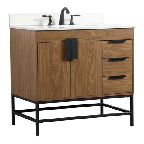 Elegant Decor Eugene 36" Single Bathroom Vanity with Backsplash in Walnut Brown