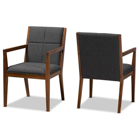 Baxton Studio Theresa Mid-Century Modern Dark Grey Fabric Upholstered and Walnut Brown Finished Wood Living Room Accent Chair (Set of 2)
