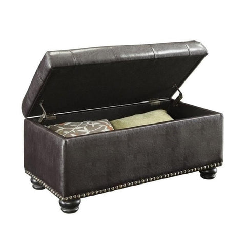 Convenience Concepts Designs4Comfort 7th Avenue Ottoman Bench 35.5" - Modern Upholstered Footstool & Seat with Hinged Lid & Storage, for Living Room, Bedroom, & Entryway, Espresso Vegan Leather
