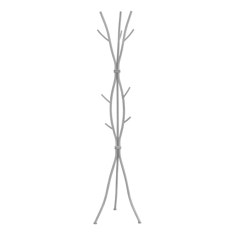 Monarch Specialties I 2061 Coat Rack, Hall Tree, Free Standing, 11 Hooks, Entryway, 74"H, Bedroom, Metal, Grey, Contemporary, Modern