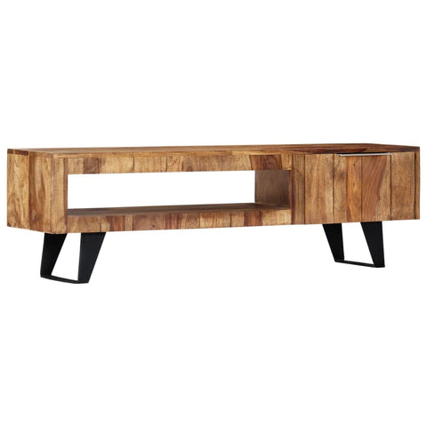 vidaXL Solid Wood TV Stand - 55.1"x11.8"x15.7" with Steel Frame, Industrial Style Brown Television Cabinet, Spacious Storage