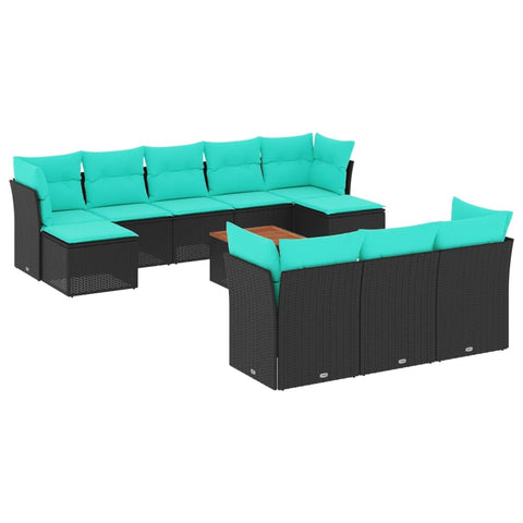 vidaXL Patio Sofa Set with Cushions 11 Piece, Outdoor Conversation Set with Storage, Patio Furniture Set, Modern Style, Black Poly Rattan