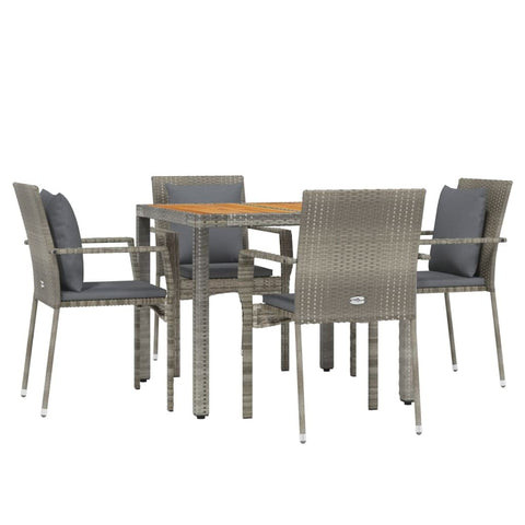 vidaXL Patio Dining Set 5 Piece, Patio Conversation Set with Cushions, Outdoor Furniture Set for Garden Backyard Poolside, Gray Poly Rattan