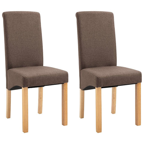 vidaXL Set of 2 Dining Chairs, Brown Fabric Upholstery, Quality Wooden Frame and Feet, Ergonomically Designed for Comfort and Stability, Modern Addition to Your Dining Room and Living Room