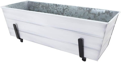 Oakestry C20W-K6 Medium White Flower 2 x 6 Railings Window Box with Brackets