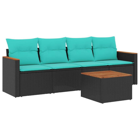 vidaXL Patio Sofa Set with Cushions 5 Piece, Outdoor Conversation Set with Storage, Patio Furniture Set, Modern Style, Black Poly Rattan