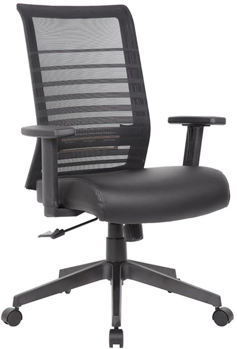Boss Office Products Mesh Back Vinyl Task Chair with Adjustable Arm in Black